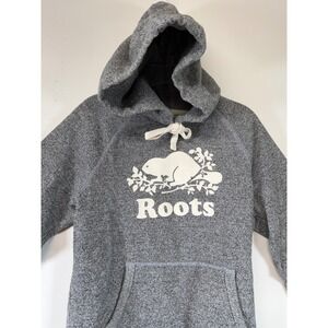 Roots Womens Hoodie Gray Fleece Pullover Sweatshirt Maple Leaf‎ Beaver XS